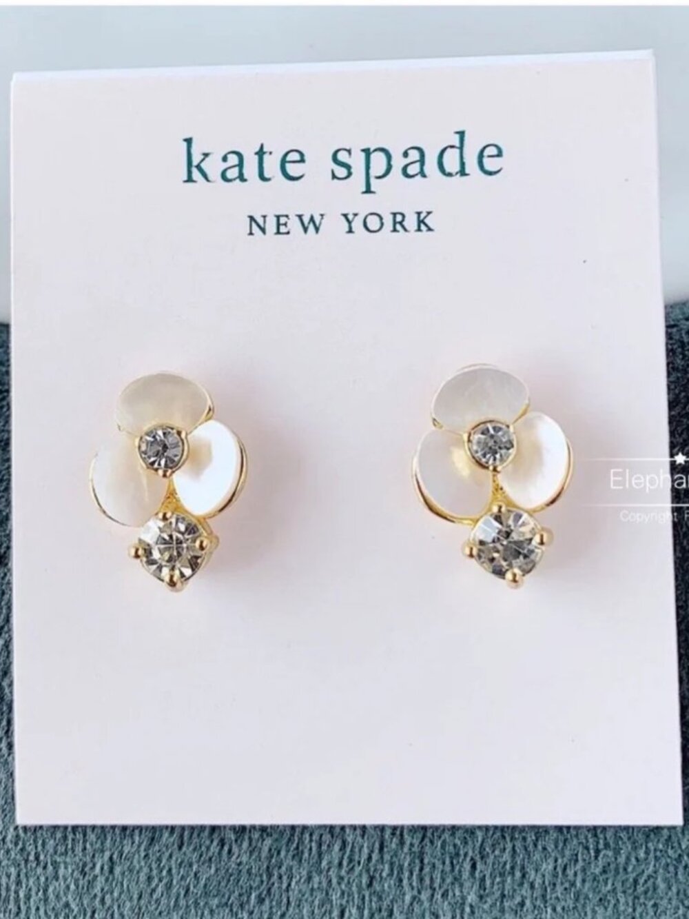 Kate Spade New York Gold Tone Mother of Pearl Flower Crystal Drop Stud Earrings